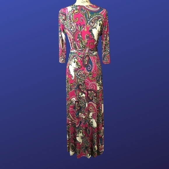 PINK BLUSH Surplice Faux Wrap MAXI DRESS, Pink Paisley, NWOT, Size M/L - Picture 2 of 8